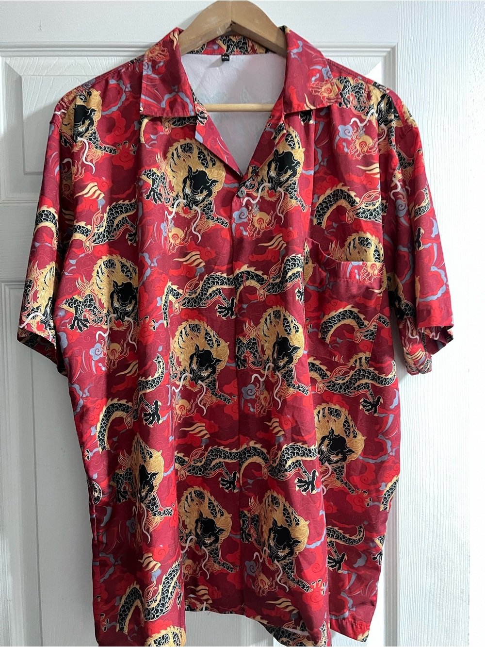 Men red silk button up shirt from Thailand